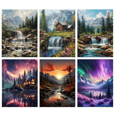 6 Pack Landscape Diamond Painting Kits for Adults Beginners, 5D Forest Sunset Glow Scenery Diamond Art Kits for Adults, DIY Full Drill Paint with Diamond Art and Craft Kits for Wall Decor(30x40cm)