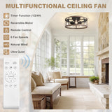Ohniyou 20'' Flush Mount Caged Ceiling Fan with Lights Remote Control, Farmhouse Rustic Low Profile Small Vintage Enclosed Ceiling Fan Lighting Fixture Bedroom Dining Room Ohniyou