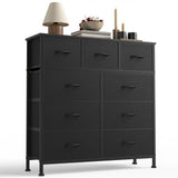 Sweetcrispy 9-Drawer Fabric Dresser Storage Tower with Wood Top and Steel Frame, Organizer Chest with Easy Pull Handles for Bedroom, Closet, Hallway,Classic Black Sweetcrispy