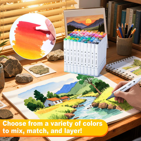 Reaeon Alcohol Art Markers, 80 Colors Fine & Chisel Dual Tip Marker Set, Permanent Art Markers for Adults Kids Sketching Painting Drawing and Coloring（White Barrel Reaeon
