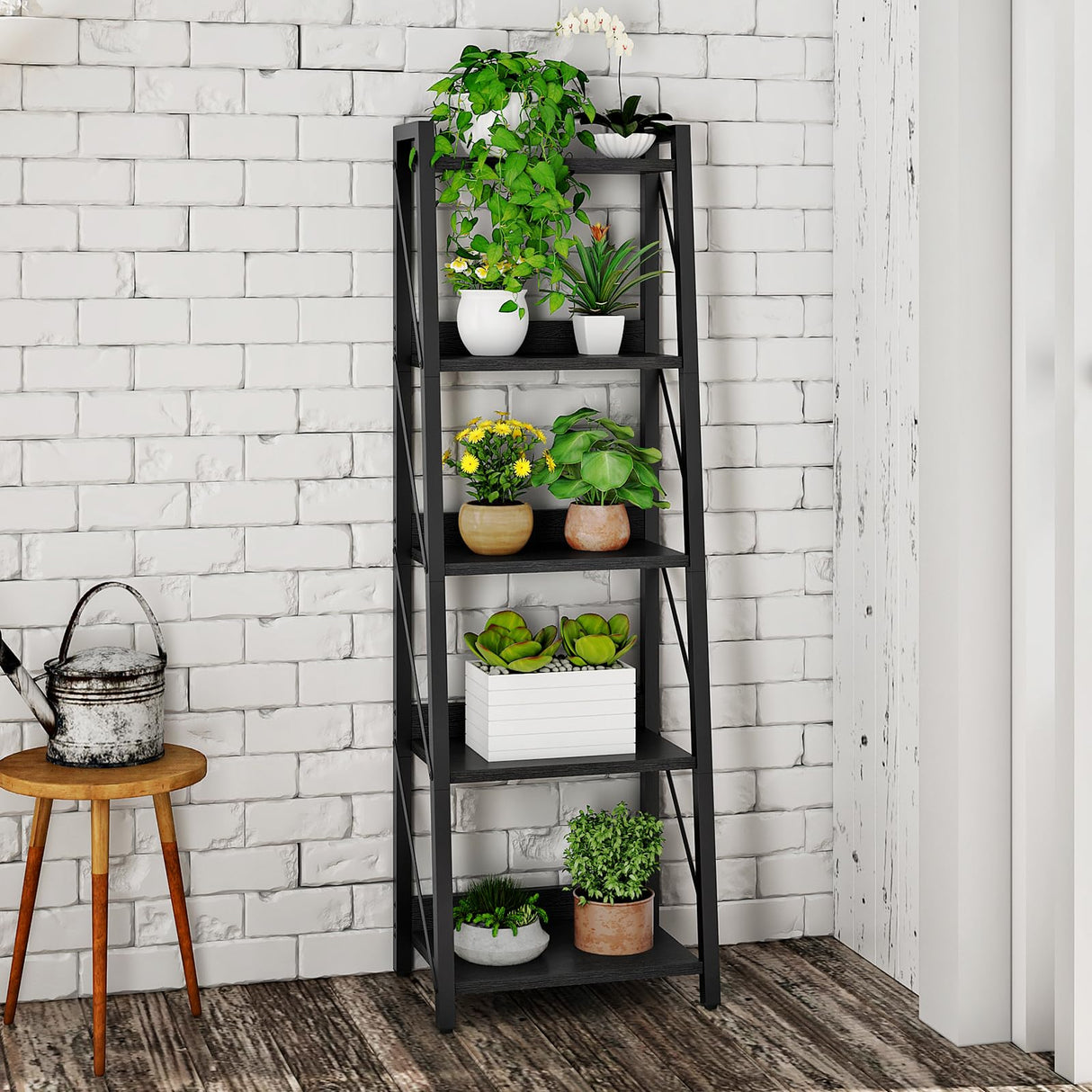 HOOBRO Ladder Shelf, 5-Tier Bookshelf, Corner Bookcase, Freestanding Storage Shelf Display Organizer, for Living Room, Bedroom, Home Office, Kitchen, Black BB305CJ01 HOOBRO