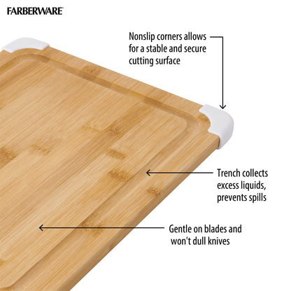 Farberware Nonslip Bamboo Cutting Board with Juice Groove, 11x14 Inch, White - WoodArtSupply