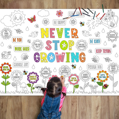 Naozinebi Never Stop Growing Coloring Poster for Kids Giant Coloring Poster Large Positive Affirmation Coloring Tablecloth Jumbo Coloring Books for kids Classroom Home Birthday Party Supplies Favor Naozinebi