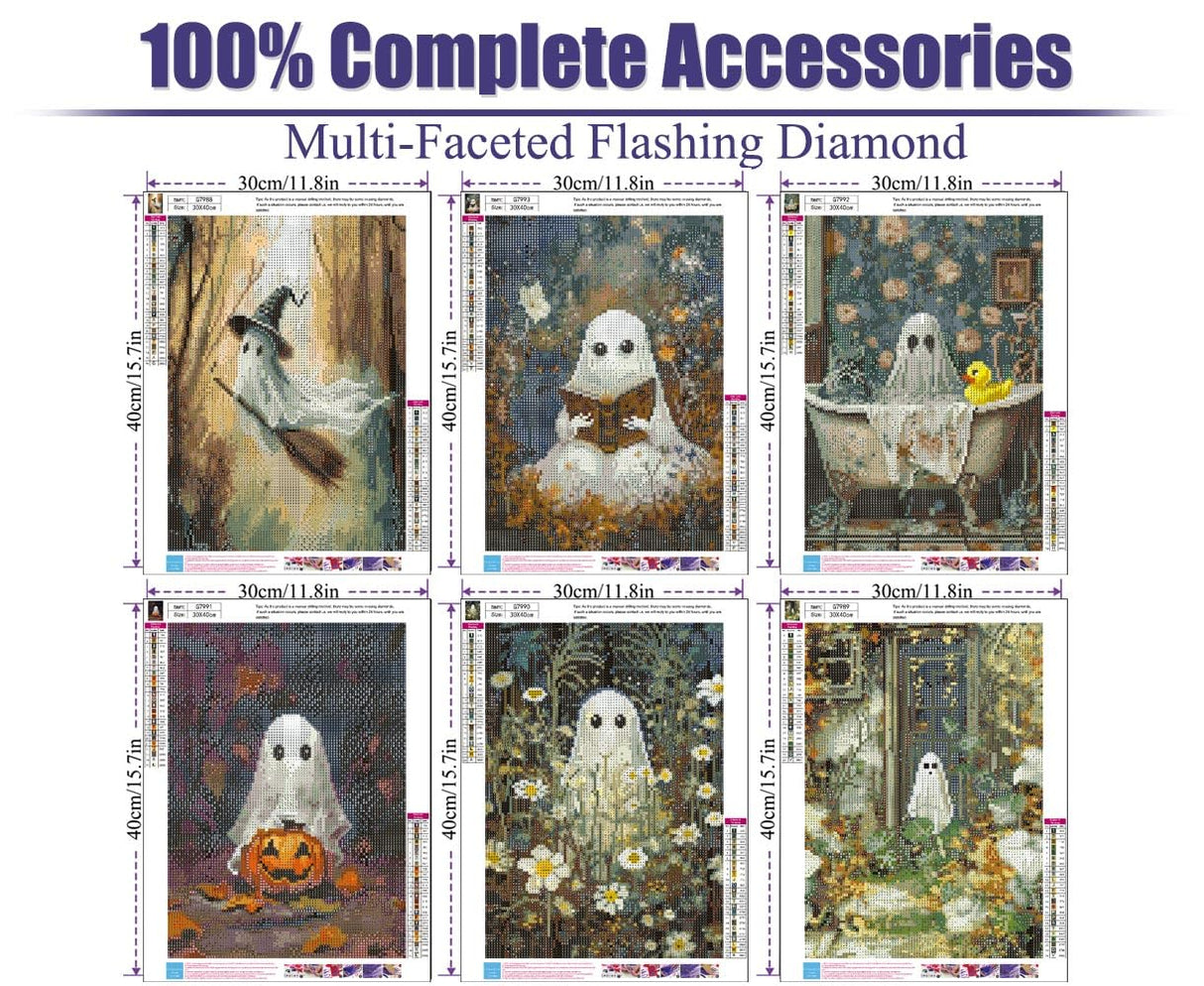 Canrichshop 6 Packs Halloween 5D Diamond Art Painting Kits for Adults,Ghost Diamond Painting Kits for Beginners,Halloween Full Drill Diamond Dots,Gem Art Crafts for Adults Wall Decor 12x16in Canrichshop
