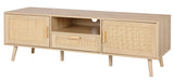Finnhomy 59" TV Stand for up to 65 inches TV, TV console with 2 Hand Made Rattan Decorated Doors, Living Room Entertainment Center TV Table with Storage, Natural Finnhomy
