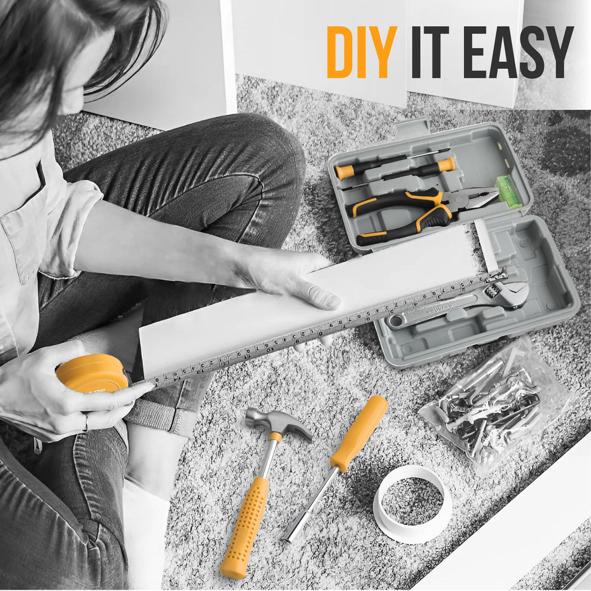 20 Pieces Home Tool Set, Basics Household Tool Kit with Small Mini Carrying Box for Men and Women DIY (Yellow) Elvesoar