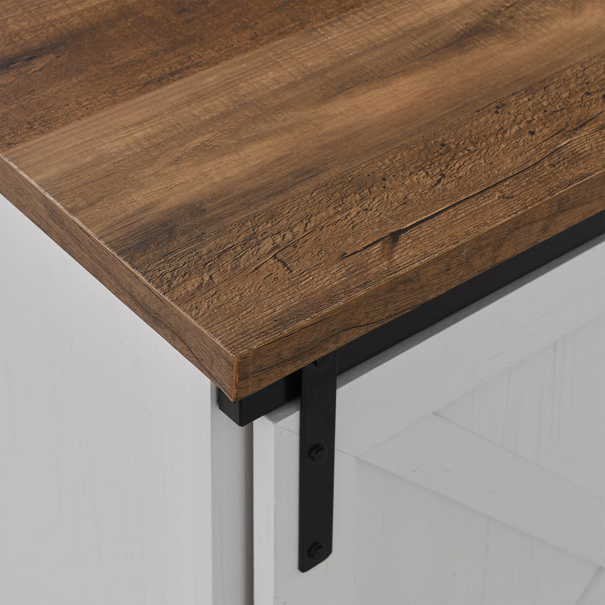 Walker Edison Corbin Modern Farmhouse Sliding X Barn Door TV Stand for TVs up to 80 Inches, 70 Inch, Reclaimed Barnwood and Brushed White Walker Edison