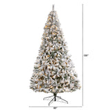 Nearly Natural 10ft. Flocked White River Mountain Pine Artificial Christmas Tree with Pinecones and 800 Clear LED Lights Nearly Natural