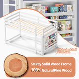 TOLEAD Low Bunk Bed Twin Over Twin, Floor Bunk Bed with Bookshelf&Ladder, Twin Bunk Bed with Full Guardrails, Wooden Bunk Bed for Juniors, Boys, Girls, Kids, Bedrooms (White) TOLEAD