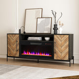 BELLEZE 68" TV Stand with 36" Electric Fireplace Heater, Entertainment Center with Storage Cabinet, Console Table for TVs up to 75" for Living Room, Bedroom - Harper (Black Ebony) BELLEZE