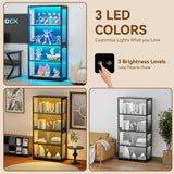 Ceruvia Glass Display Cabinet with 3CCT Motion Sensor Light, 4-Tier Curio Case for Collectibles, Storage Shelf with Glass Doors, Bookcase, Showcase, Black Ceruvia