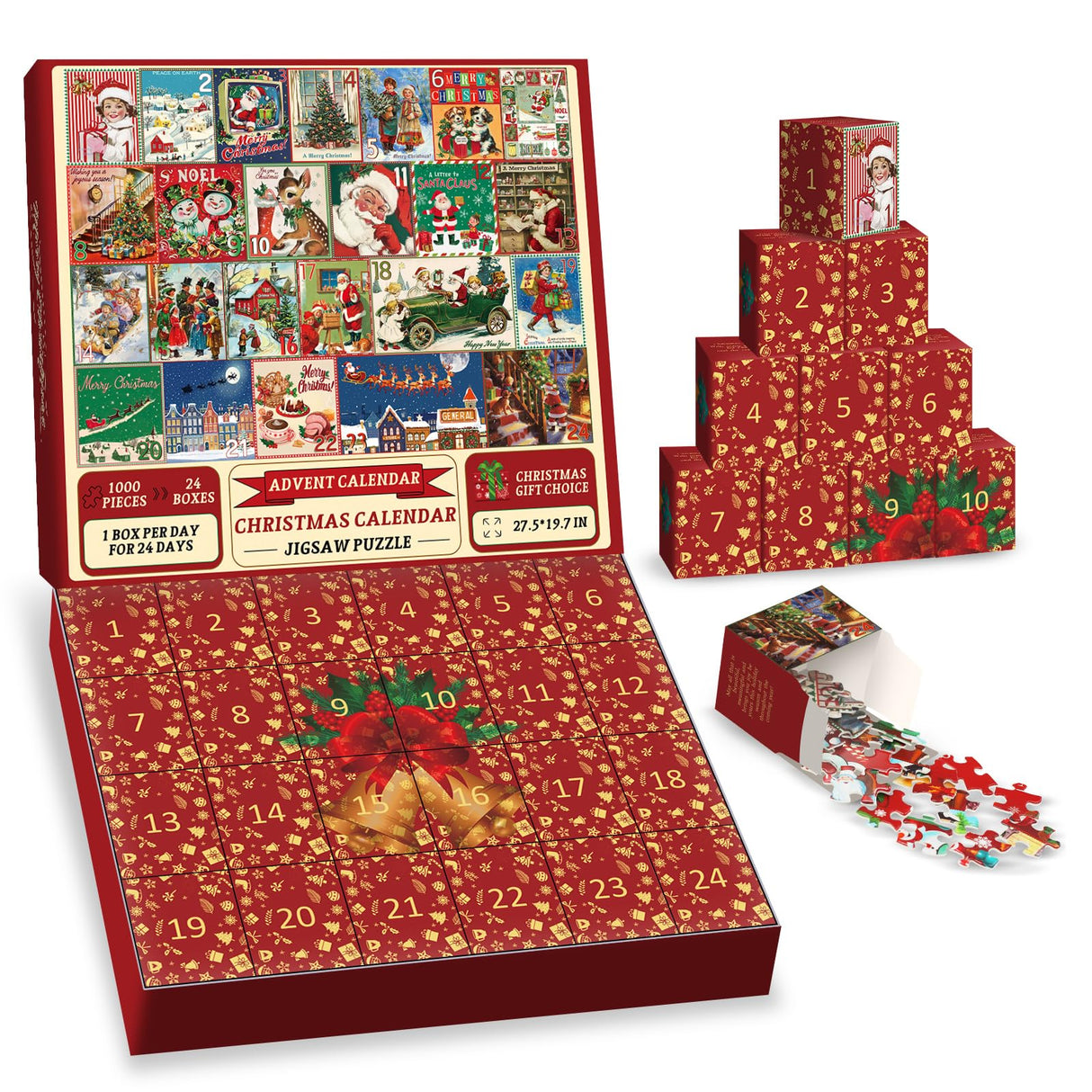 Christmas Advent Calendar Puzzle 1000 Piece for Adult, Christmas Countdown Calendar 2024 Jigsaw Puzzle, Holiday Santa Puzzle for Adult 1000 Piece BBOLDIN
