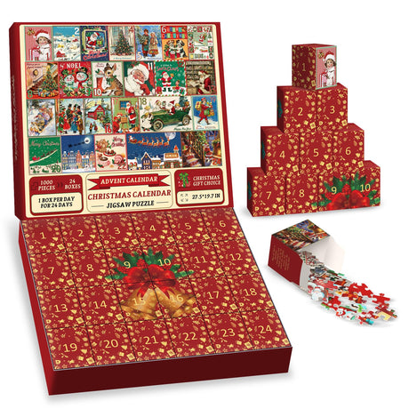Christmas Advent Calendar Puzzle 1000 Piece for Adult, Christmas Countdown Calendar 2024 Jigsaw Puzzle, Holiday Santa Puzzle for Adult 1000 Piece BBOLDIN