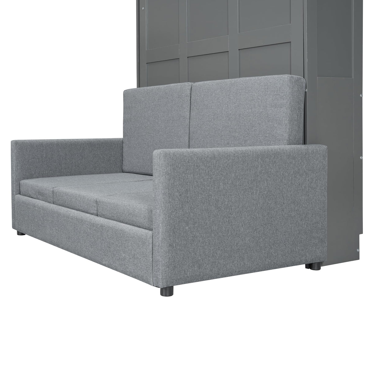 LZ LEISURE ZONE Full Size Murphy Bed, Wooden Full Murphy Bed with Cushion, Wall Bed with Sofa for Home Office or Small Room, Gray LZ LEISURE ZONE