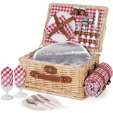 HappyPicnic Picnic Basket Set for 2 - Wicker Picnic Basket with Waterproof Blanket & Insulated Liner, Large Handmade Willow Hamper with Cutlery Kit for Outdoor, Picnic, Camping, Party, Holidays (Red) HappyPicnic