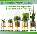 ZPirates Plant Stand for Indoor - Adjustable Sideways to fit 8 10 or 12 Inch-wide Medium-Large Planter Pots of Live and Fake Floor Plants [Leg14-inch Tall] - Bamboo Wood ZPirates