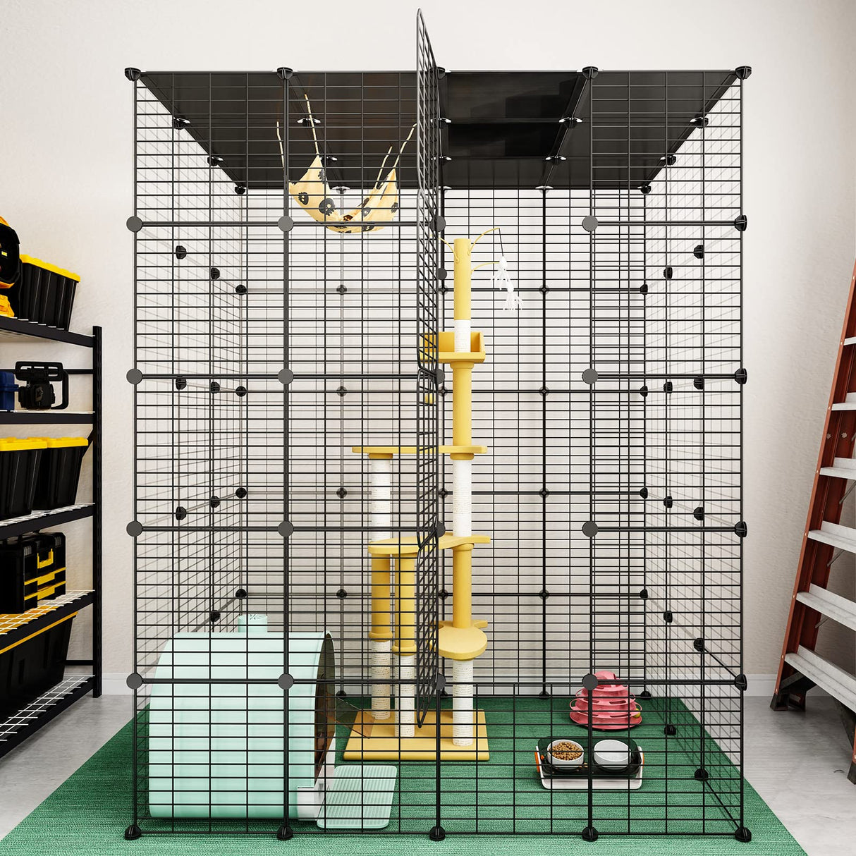 Eiiel Large Cat Cage Indoor Cat Playpen Metal Wire Kennels Crate Ideal for 1-4 Cats, 54 L x 41W x 69 H Inch, Black Eiiel