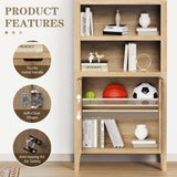 blini Arched Cabinet Bookshelf Arch Bookcase with Doors, Wooden Oak Curved Book Case 5-Tier Tall Round Top Bookshelves for Living Room blini