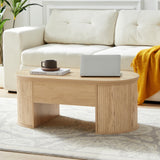 QHITTY Fluted Coffee Table with Lifting Top, Oval Wood Lift Top Coffee Table with Hidden Compartment, Mid Century Pull up Center Tables for Living Room, Office - Natural QHITTY