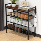 Refrze Shoe Rack for Front Door Entrance, 4 Tier Height-Adjustable Metal Shoe Rack, Sturdy Wooden Top and Tiltable Steel Frame Heavy Duty Shoe Organizer for Bathroom,Bedroom,Kitchen，Include Hook Refrze