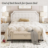 Cozyman Storage Bench, 50” Queen Linen Tufted Button End of Bed Bench with Rolled Arm and Nailhead Trim, Upholstered Bedroom Bench, Ottoman Bench for End of Bed, Living Room, Entryway, Wheat Color Cozyman
