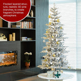 Glitzhome 8ft Deluxe Pre-Lit Flocked Fir Artificial Christmas Tree, Hinged Holiday Xmas Tree with 450 Warm White Lights, Three Function, Easy Assembly Glitzhome