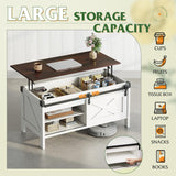 WLIVE Lift Top Coffee Table, 39.4" Farmhouse Coffee Table with Large Hidden Storage Compartment, Sliding Barn Doors, Modern Wood Center Table for Living Room, Office, White WLIVE