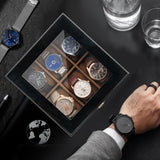 ProCase 6 Slots Lacquered Finish Wooden Watch Box for Men, Men’s Watch Organizer with Glass Top, 2-Tier Display Case for Wristwatch Storage Father's Day Gift -Black ProCase