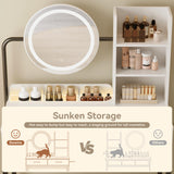 Dowinx Vanity Desk with LED Lighted Mirror & Power Outlet, White Vanity Desk with Adjustable 3 Lighting Modes, Small Vanity Desk for Bedroom, Makeup Vanity with Chair for Girl, White and Black Dowinx