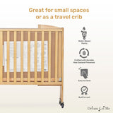 Dream On Me Folding Full Size Convenience Crib In Natural, Two Adjustable Mattress Height Positions, Comes With Heavy Duty Locking Wheels, Flat Folding Dream On Me