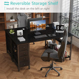 Lufeiya Gaming Desk with 4 Fabric Drawers & Storage Shelves, 63 inch Computer Writing Work Study Desk for Home Office Bedroom, Modern Simple Student PC Desks Table, Black Lufeiya