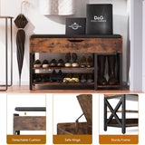 astimey Shoe Bench, Lift Top Shoe Storage Bench, Adjustable Shelf Entryway Bench, Metal and Wood Shoe Rack Organizer with Cushion for Entry, Bedroom, Closet, Living Room, Hallway (Brown, 35.5“W) astimey