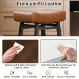 LONXIU Counter Height Bar Stools Set of 3, 24 Inch Backless BarStools for Kitchen Island Leather Saddle Bar Chairs Kitchen Stools with 4" Thick Seats & Heavy Duty Metal Base, Brown LONXIU