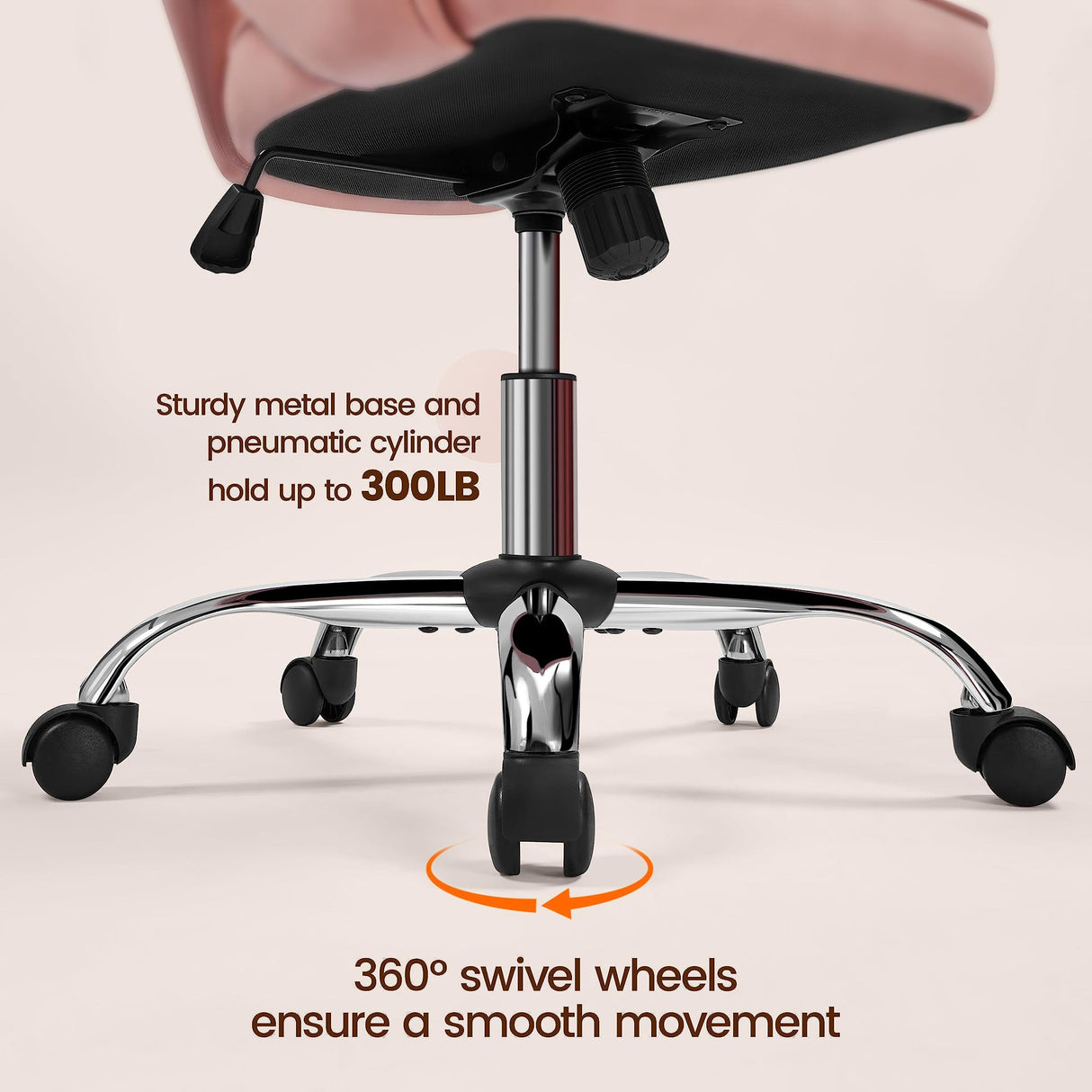 Yaheetech Pink Desk Chair Vanity Chair with Back Home Office Chair Cute Desk Chair Modern Swivel Rolling Chair Computer Chair for Study, Vanity, Bedroom Yaheetech