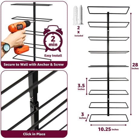 Sorbus Wall Mount Wine Rack (Holds 9 Bottles) - Wine Rack Wall Mounted for Wine Bottles, Liquor, Champagne, Black Metal Wine Bottle Holder for Home Bar, Wine Kitchen Storage Sorbus