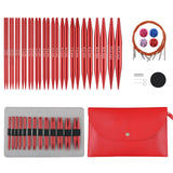 Interchangeable Circular Knitting Needles Set Sizes US 2.5, 3, 4, 5, 6, 7, 8, 9, 10, 10.75, 11, 13, 15 with Cables, Accessories and Case (Rose Red) GUCLUD