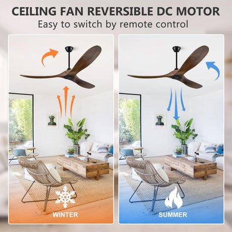 Eliora Ceiling Fan without Light, 60 Inch Wood Ceiling Fan no Light with Remote Wall Switch, Outdoor Ceiling Fan for Patio, Porch, Bedroom, 6 Speed, Quiet DC Motor, ETL Listed-Deep Walnut Eliora