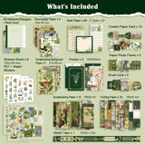Scrapbooking Supplies Kit, Vintage Aesthetic Scrapbook Kit, Junk Journal Supplies with Scrapbooking Paper A6 Grid Notebook, Journaling Supplies, Birthday Craft Gift for Adult Teen Girl Kid, Botanical OFFIGIFT