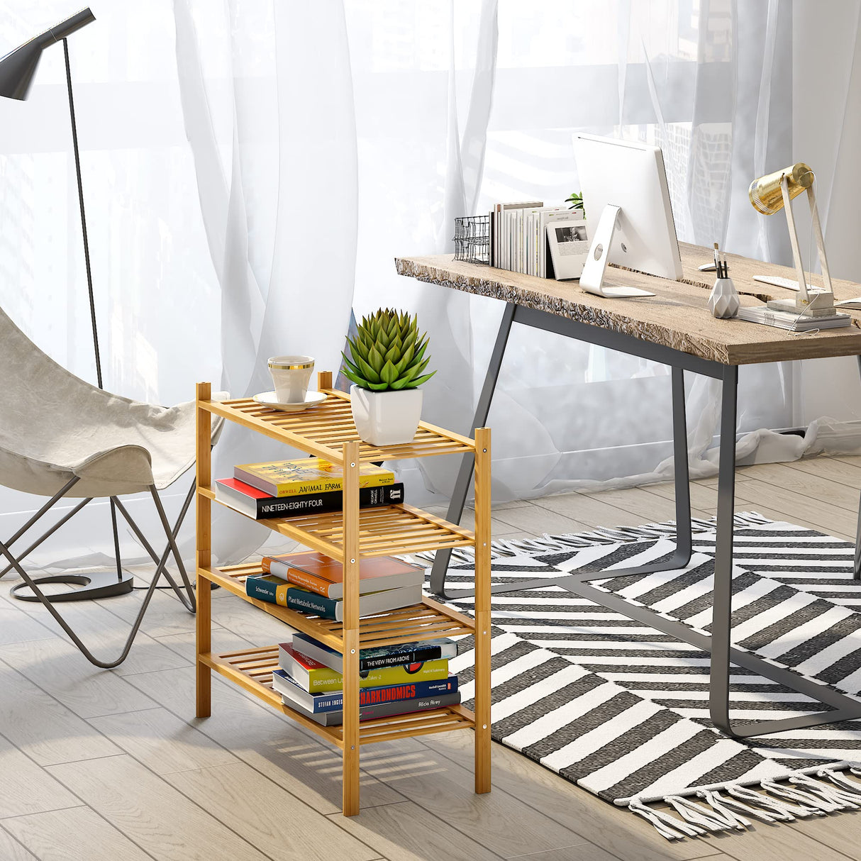 BMOSU 4-Tier Bamboo Shoe Rack Premium Stackable Shoe Shelf Storage Organizer for Hallway Closet Living Room Entryway Organizer (Natural Bamboo) BMOSU