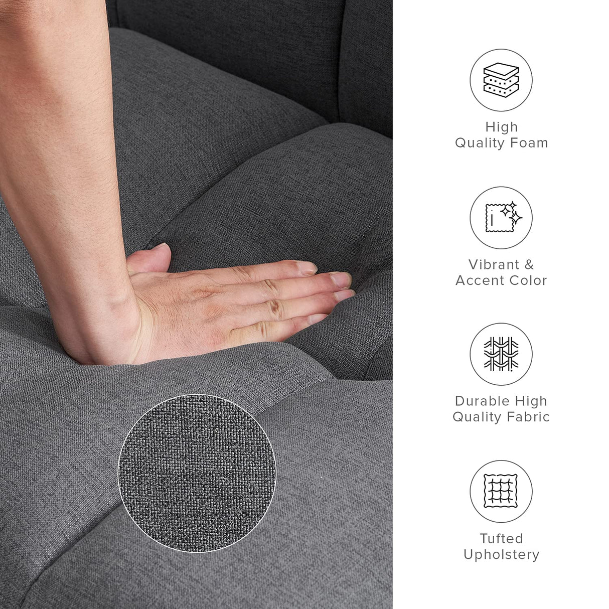 mopio Aaron Couch, Small Sofa, Futon, Sofa Bed, Sleeper Sofa, Loveseat, Mid Century Modern Futon Couch, Sofa Cama, Couches for Living Room, Bedroom (Dark Gray, Fabric) mopio