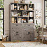 HOSTACK 71" Tall Bookcase with Drawers and Doors, 47" Wide Book Shelf and Bookcase with Storage, 6 Tier Large Book Storage Cabinet with Display Shelves for Living Room, Home Office, Ash Grey HOSTACK