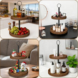 Tiered Tray Stand, Rustic Wooden Two Tier Decorative Tray with Metal Handle, Farmhouse 2 Tier Serving Tray, Round Cake Cupcake Stand for Coffee Bar Home Party Christmas Tiered Tray Decor(1-Pack) BIGNEWWANG