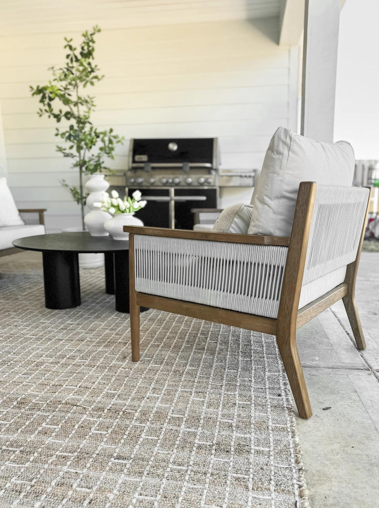 Nathan James Kayden Bohemian Wooden Upholstered Armchair, Outdoor Lounge Chair with Removable Cushion Covers and Solid Acacia Wood Frame, Light Brown Nathan James