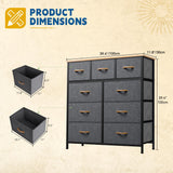 DWVO Dresser with 9 Drawers, Fabric Storage Dresser, Chest of Drawers, Storage Tower Organizer Unit for Living Room, Closets(Dark Grey) DWVO