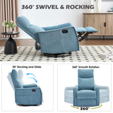 Trustyue Swivel Rocker Recliner Chair, 360° Swivel Recliner with Heat and Massage, Rocker Recliner Nursery Glider Chair with Side Pockets for Living Room (Light Blue, Fabric) Trustyue