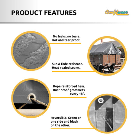 COMFITWEAR Super Heavy Duty Tarp Cover Reinforced Grommet Multi-Purpose Pool Cover Boat Tarp Camping Tarp UV Resistant Waterproof Tarpaulin Canopy Tent Waterproof Tarp Cover (Silver-Black, 20' X 40') COMFITWEAR