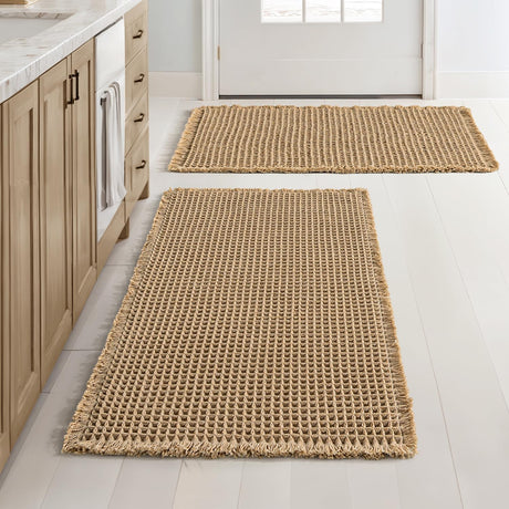 MIULEE Set of 2 Waffle Bathroom Rugs, Boho Bath Rugs Non Slip Washable, Super Absorbent Bath Mats, Ultra Soft Rubber Backed Shower Mats for Bathroom Floor, Tub and Shower, Brown, 18x30 Inch MIULEE