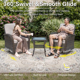 Belord Patio Wicker Chairs Swivel Rocker Outdoor Swivel Rocking Chairs Set of 2 with Rattan Side Table Patio Swivel Glider Chair 3 Piece Patio Furniture Sets for Porch Pool Brown/Beige, (A085-2) Belord