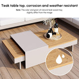 homary 6 Piece Aluminum & Teak Outdoor Sofa Set, Patio Conversation Sets Modular Outdoor Sofa with Fire Pit, Glass Wind Guard Ideal for Patios & Balconies, Light Gray homary