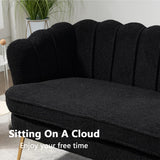 Anwick 59" Small Modern Chenille Loveseat Sofa, 2-Seater Sofa with Gold Metal Legs, Small Couch with Flower Shaped Back for Living Room Bedroom Office (Black) Anwick